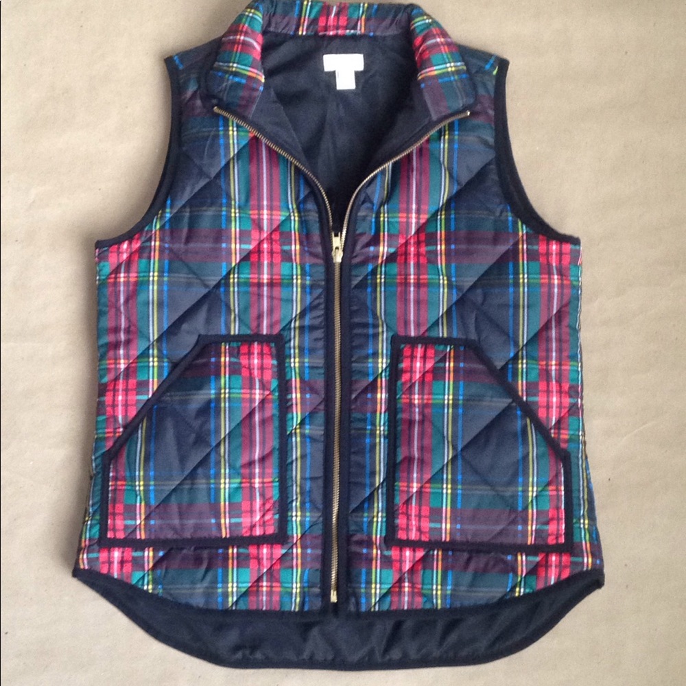 Plaid J. Crew Factory puffer vest